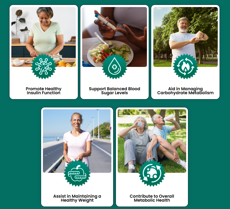 GlucoBliss benefits &mdash; healthy insulin function, balanced blood sugar, carbohydrate metabolism, healthy weight and overall metabolic health